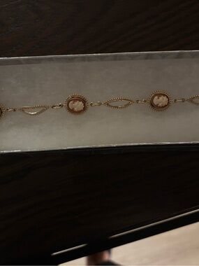 Vintage-Inspired Cameo Charm Bracelet — Gold and White